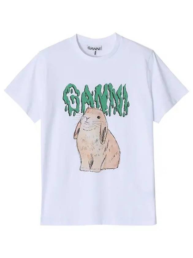 Ganni Bunny Basic Cotton Jersey Short Sleeve T-Shirt Bright White - GANNI - BALAAN 2