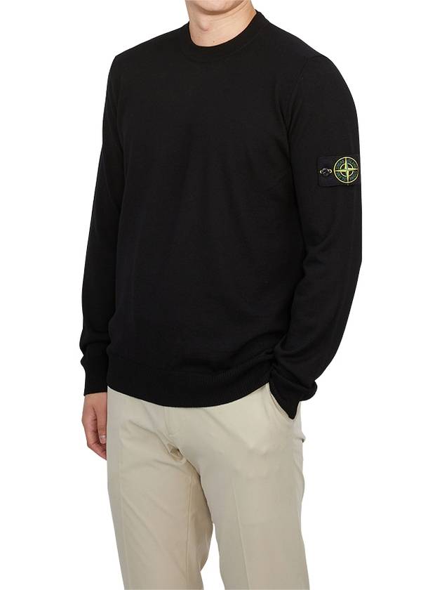 Logo Patch Crewneck Virgin Wool Knit Top Black - STONE ISLAND - BALAAN 5