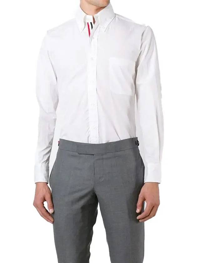 Men's Grosgrain Placket Solid Poplin Long Sleeve Shirt White - THOM BROWNE - BALAAN 3