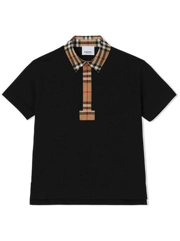 Kids Check Collar Polo Short Sleeve T-Shirt Black - BURBERRY - BALAAN 1