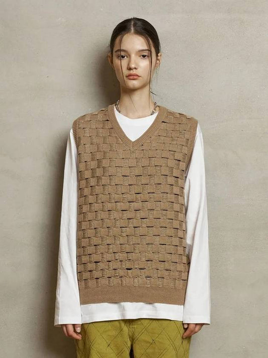 rope checker knit vest beige - UNALLOYED - BALAAN 1