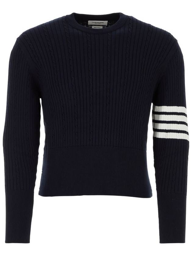 Baby Cable Cotton 4 Bar Crew Neck Knit Top Navy - THOM BROWNE - BALAAN 2