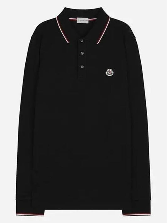 8B70100 84556 999 Men s Logo Patch Polo Long Sleeve T Shirt Black 1051426 - MONCLER - BALAAN 1