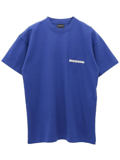 Embroidered Logo Short Sleeve T-Shirt Blue - BALENCIAGA - BALAAN 2