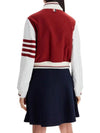 4-Bar Crop Varsity Cashmere Bomber Jacket Red - THOM BROWNE - BALAAN 4