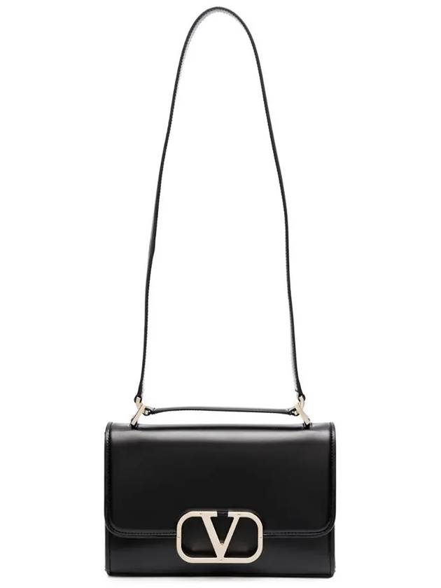 V Logo Plaque Foldover Shoulder Bag Black - VALENTINO - BALAAN 2