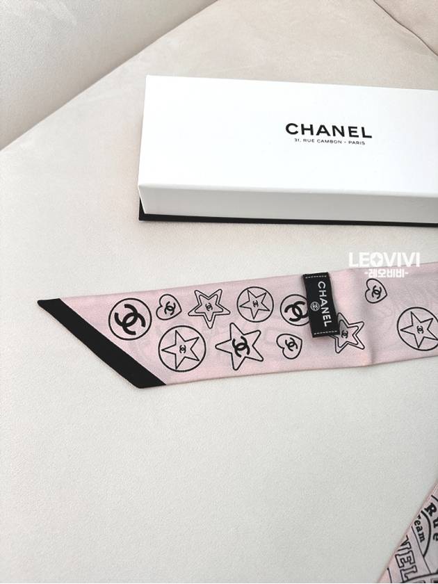 CC Logo Heart Star Printed Silk Twilly Bandeau Petite Scarf Baby Pink AAA371 - CHANEL - BALAAN 5