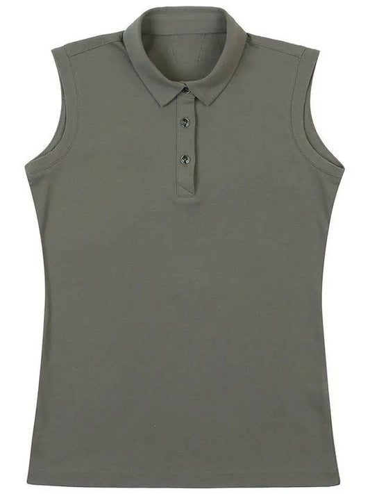 Golf Wear C P Lecture Basic Sleeveless T-Shirt KHAKI - WHITEBALL - BALAAN 1