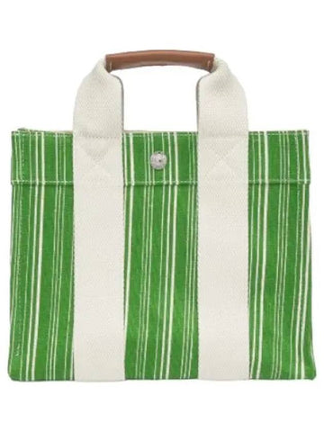 Striped Linen Tote Bag Green Handbag - RUE DE VERNEUIL - BALAAN 1