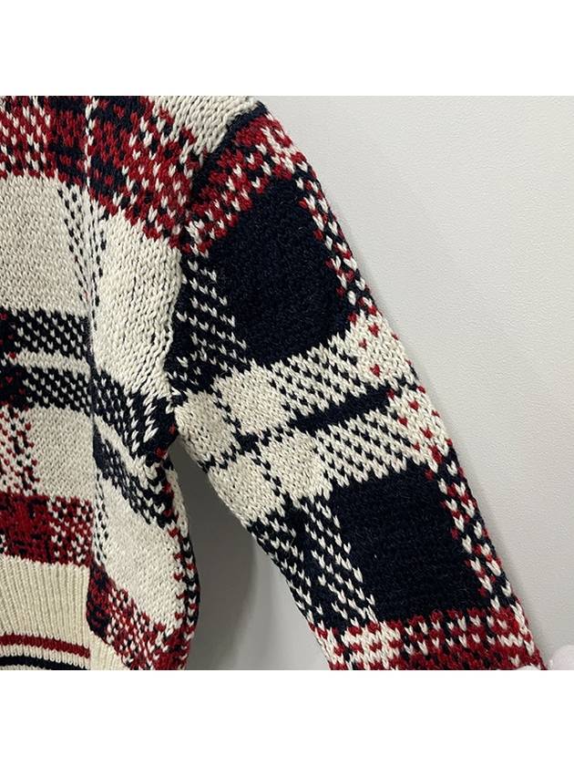 Tartan Check Jacquard Wool Mohair Knit Top Red Beige - THOM BROWNE - BALAAN 6