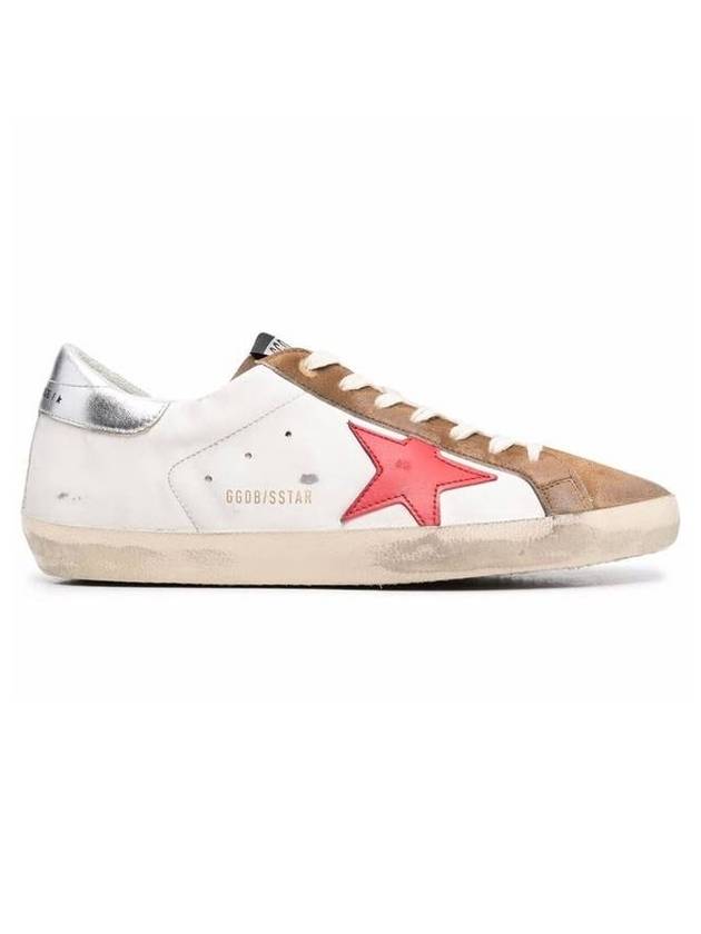 Men's Silver Tab Red Star Low Top Sneakers White Brown - GOLDEN GOOSE - BALAAN.