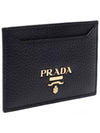 Vitello grain gold logo card wallet black - PRADA - BALAAN.