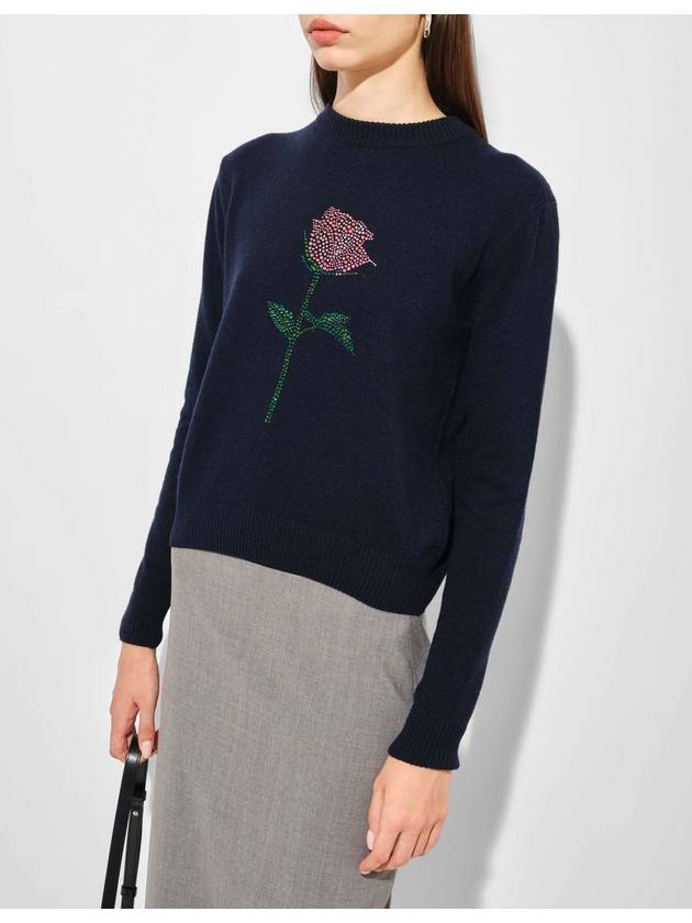 Rhinestone Rose Knit Top Navy - MSGM - BALAAN 3