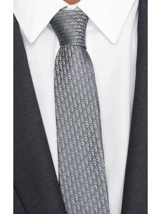 OBLIQUE Tie Gray Silk - DIOR - BALAAN 1