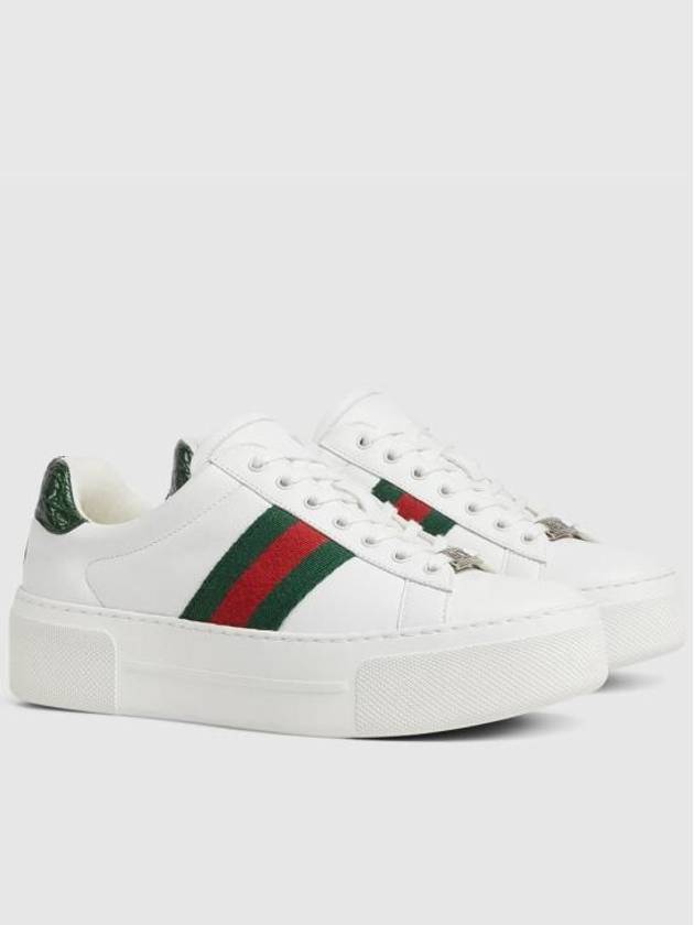 Women's Leather Low Top Sneakers White - GUCCI - BALAAN 3