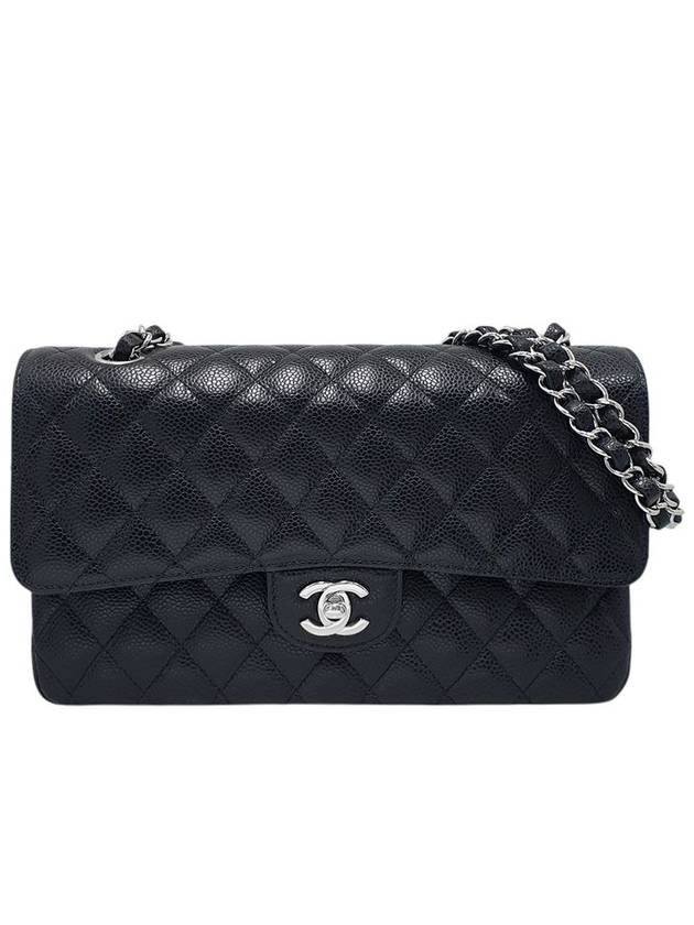 A01112 Caviar Black Classic Medium Silver Chain Shoulder Bag - CHANEL - BALAAN 1