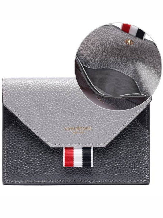 Three Stripe Tab Pebbled Calf Flap Envelope Card Wallet Grey - THOM BROWNE - BALAAN 2