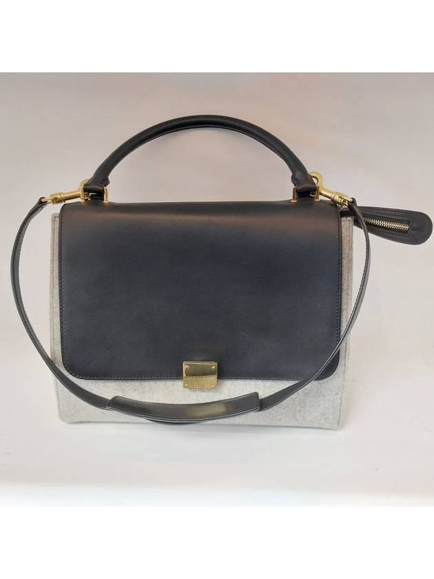 Gray black two tone leather gold buckle trapeze tote bag 2way 174683 - CELINE - BALAAN 6