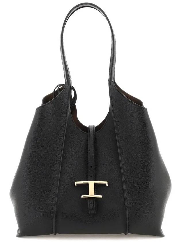 Logo T Timeless Leather Tote Bag Black - TOD'S - BALAAN 3