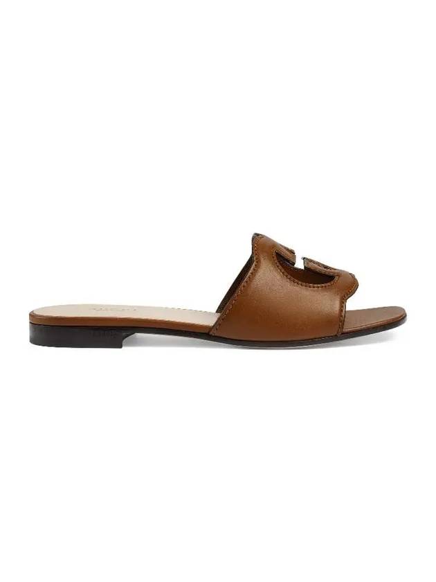 Women's Interlocking G Cut Out Slide Sandals Brown - GUCCI - BALAAN 1