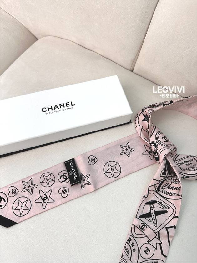 CC Logo Heart Star Printed Silk Twilly Bandeau Petite Scarf Baby Pink AAA371 - CHANEL - BALAAN 4