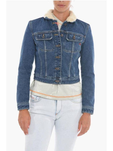 De-Slimmy Fake Fur Denim Jacket Blue - DIESEL - BALAAN 1