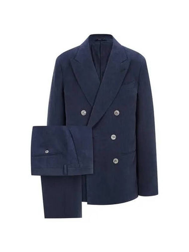 Men s peak lapel linen double suit navy 271115 - GIORGIO ARMANI - BALAAN 1