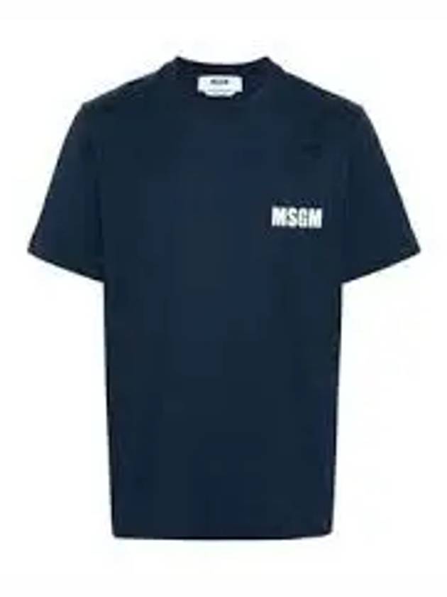 Logo Print Cotton Short Sleeve T-Shirt Navy - MSGM - BALAAN 2