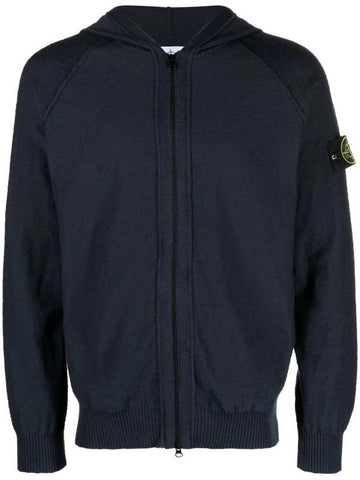 Logo Patch Zip Up Hoodie Navy - STONE ISLAND - BALAAN 1