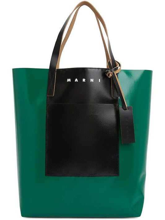 Logo Tribeca Two-tone Tote Bag Black Dark Green - MARNI - BALAAN 2