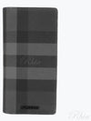 Logo Checked Leather Long Wallet Charcoal - BURBERRY - BALAAN 2