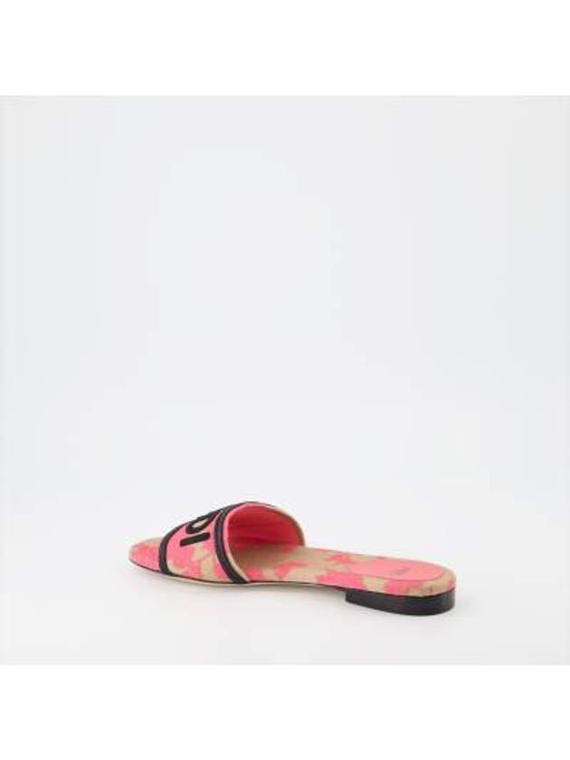 Rose Print Embroidered Logo Canvas Slide Slippers Pink - FENDI - BALAAN 4