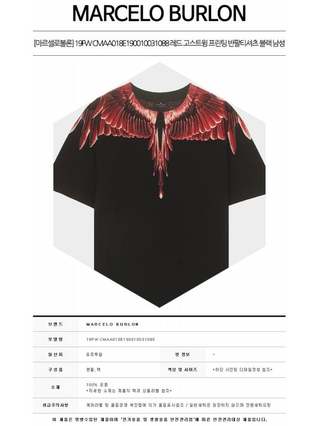 Red Wings Short Sleeve T-shirt Black - MARCELO BURLON - BALAAN 3