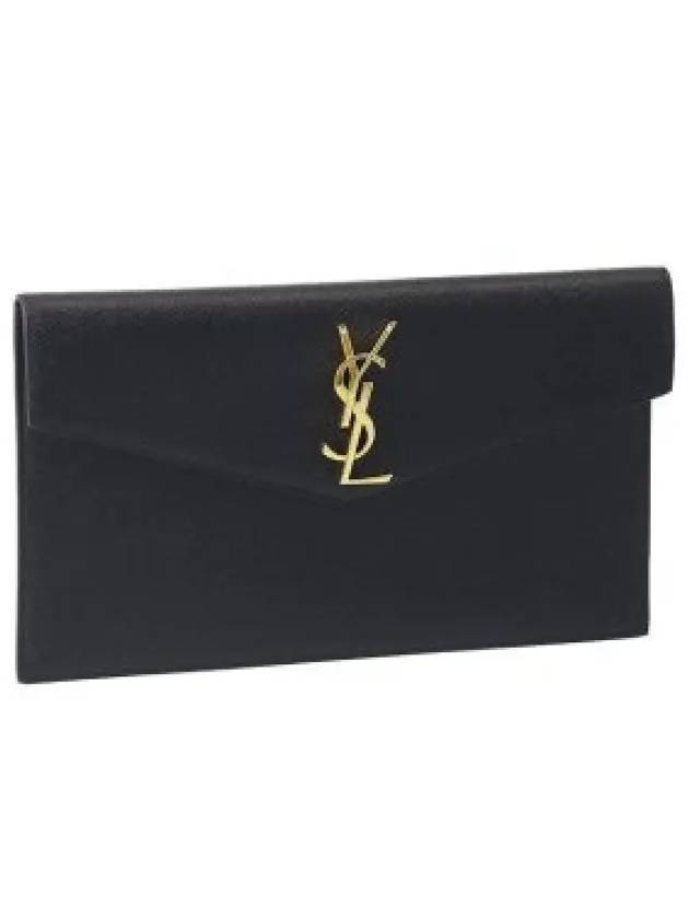 Uptown Grain de Poudre Embossed Leather Clutch Bag Black - SAINT LAURENT - BALAAN 2