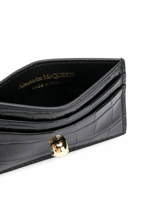 Skull Crocodile Leather Card Wallet Black - ALEXANDER MCQUEEN - BALAAN 4