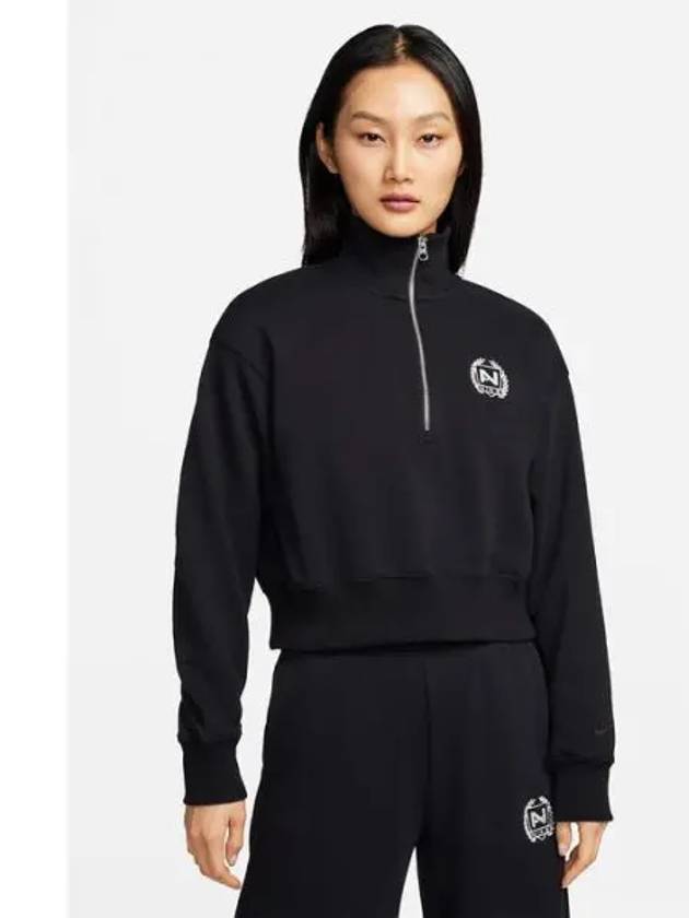 Women's Oversized Half Zip Crop Fleece Sweatshirt Black - NIKE - BALAAN 2