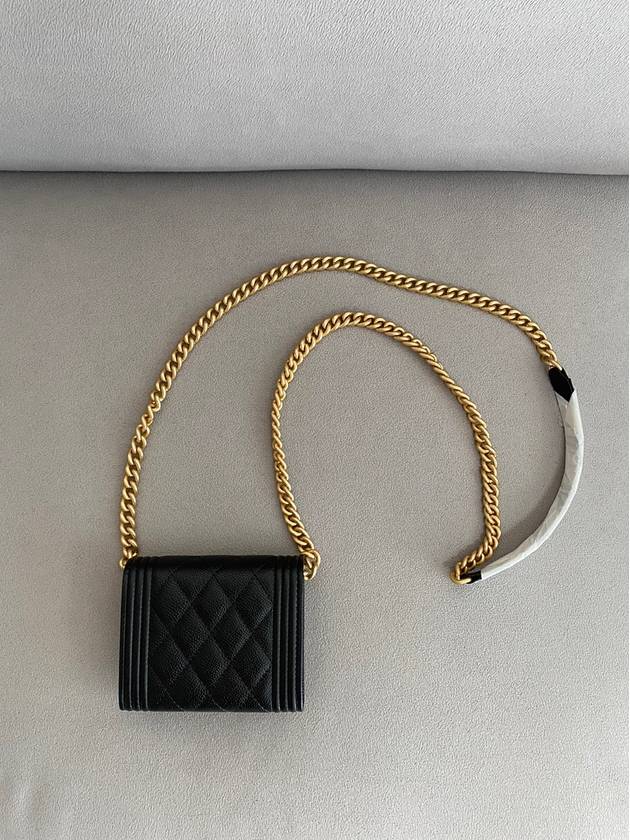 Boy Gold Logo Chain Caviar Card Wallet Black - CHANEL - BALAAN 3