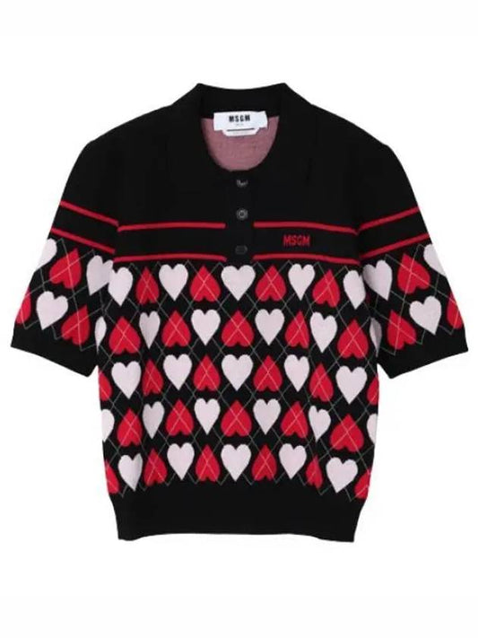 Intarsia short sleeve polo knit women s collar - MSGM - BALAAN 1