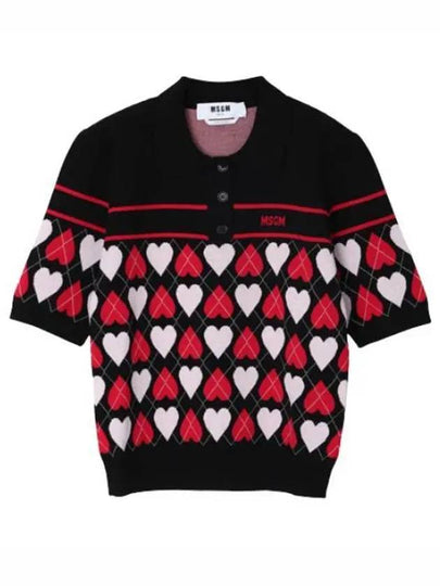 Intarsia Short Sleeve Polo Knit Top Black - MSGM - BALAAN 2