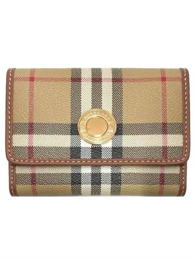 Women's Checked Leather Small Half Wallet Archive Beige - BURBERRY - BALAAN 2