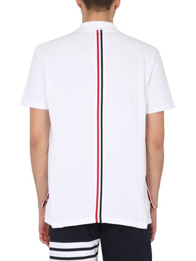 Men's Cotton Pique Center Bag Striped Short Sleeve Polo Shirt White - THOM BROWNE - BALAAN 7