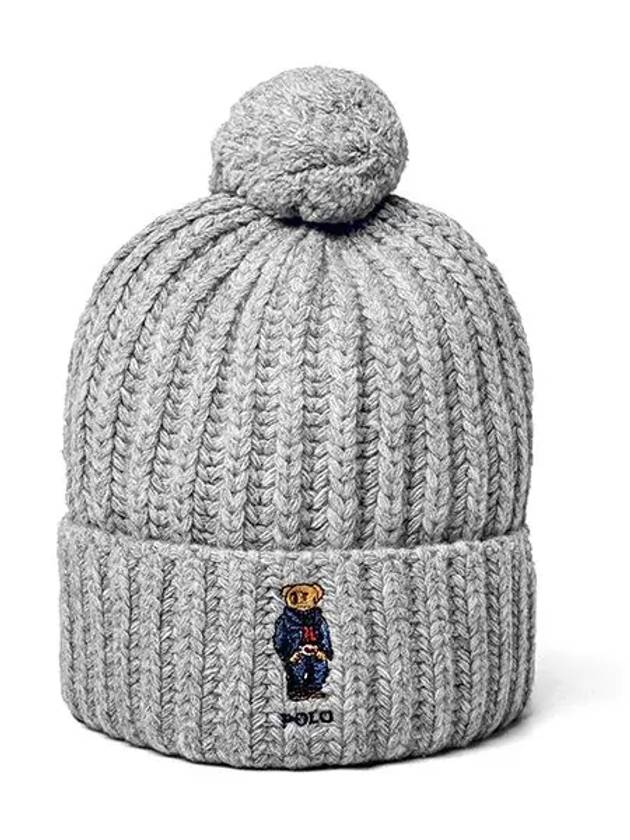 Bear Rib Pom Pom Beanie Grey - POLO RALPH LAUREN - BALAAN 3