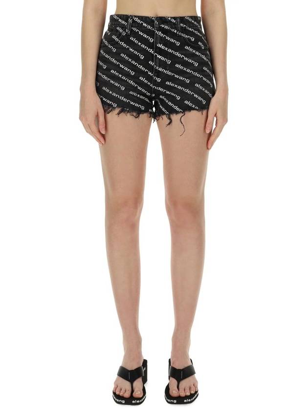 Grey Age Denim Bite Logo Shorts Black - ALEXANDER WANG - BALAAN 5