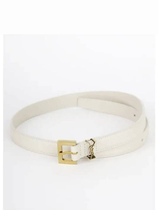 Monogram Square Leather Belt White - SAINT LAURENT - BALAAN 2