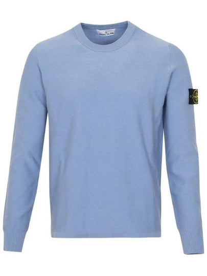 Men's Wappen Patch Crew Neck Wool Knit Top Blue - STONE ISLAND - BALAAN 2