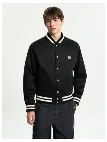 Men s Teddy Blouson Cotton Satin Gray Foxhead Patch Black Domestic Product - MAISON KITSUNE - BALAAN 1