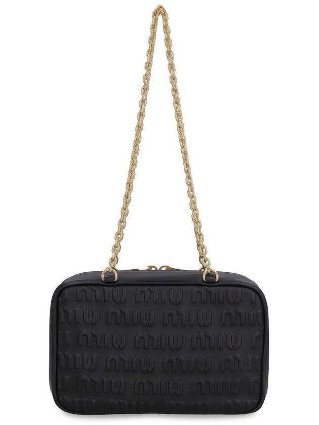 Embossed Logo Leather Top Handle Shoulder Bag Black - MIU MIU - BALAAN 1