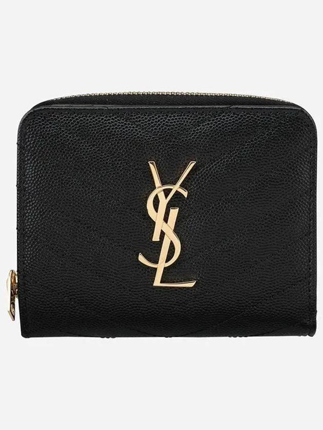 Monogram Zipper Grained Leather Half Wallet Black - SAINT LAURENT - BALAAN 2