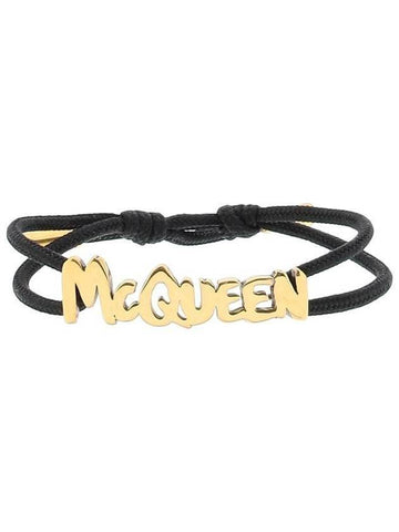 Graffiti Cotton Bracelet Gold Black - ALEXANDER MCQUEEN - BALAAN 1