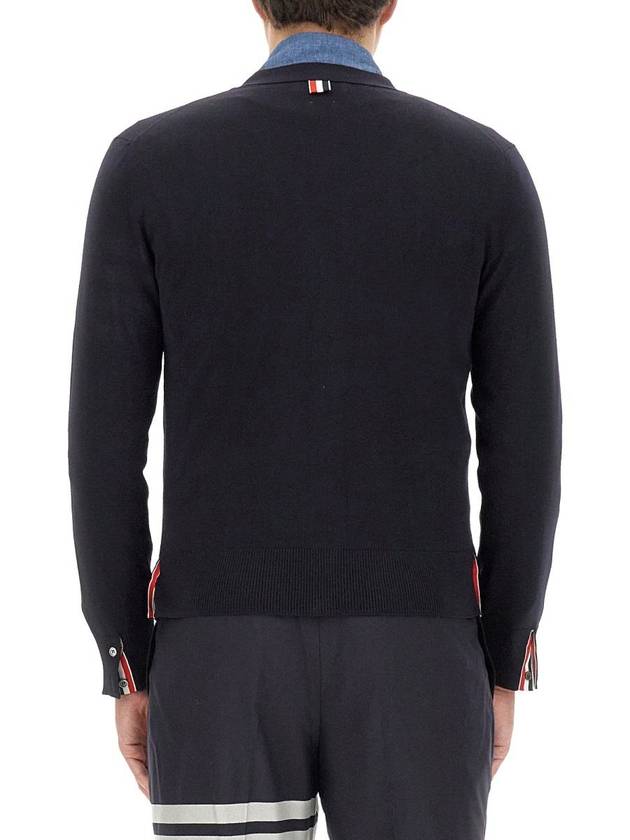 Men's Jersey Stitch V-Neck Cardigan Navy - THOM BROWNE - BALAAN 5